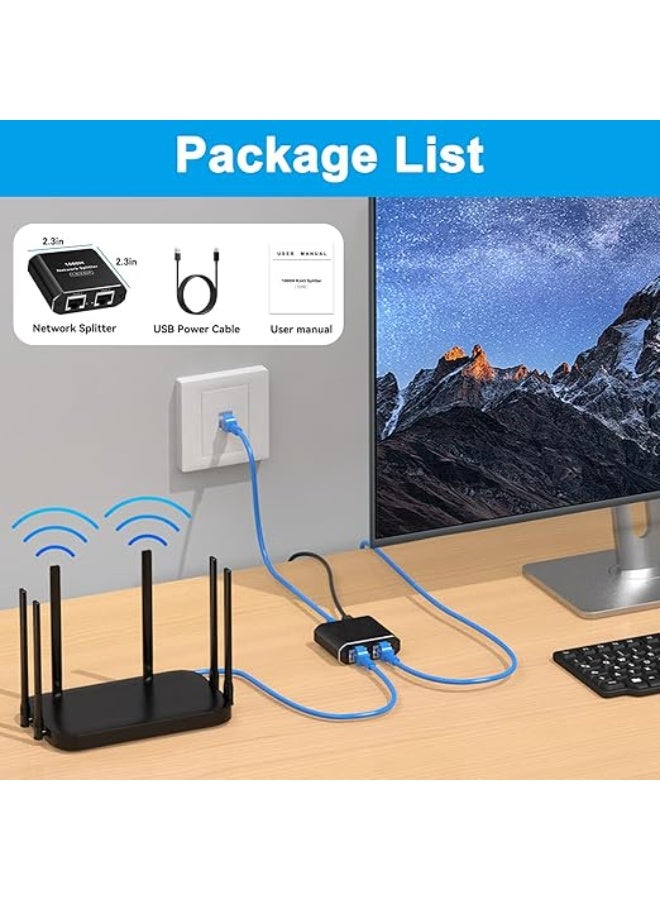 مشترك كابل شبكة (إيثرنت) 1 إلى 2 عالي السرعة - 1000 ميجابت/ثانية مع كابل طاقة USB يدعم جميع أنواع الكابلات - Image 4